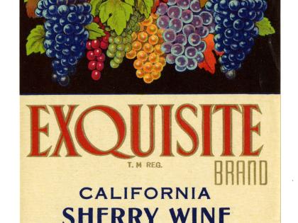 Exquisite Brand California sherry wine, Distillers Outlet Co., Los Angeles, California Wine Label and Ephemera Collection, Kemble Spec Col 07