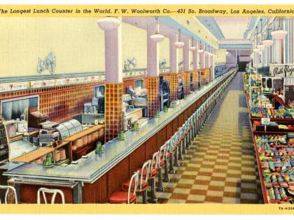 The longest lunch counter in the world. F.W. Woolworth Co., 431 So. Broadway, Los Angeles, California