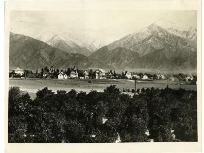 Mountains in back of Rancho San Jose, Claremont in foreground, ca. 1900, California Counties Photograph Collection