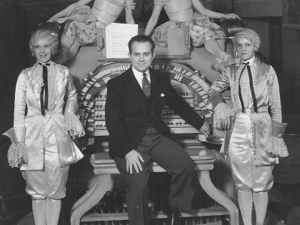 Young Frank D. Lanterman and showgirls at the State Theatre, c. 1920s