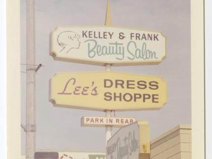 Kelly &amp; Frank Beauty Salon, Lee&#039;s Dress Shoppe, Los Angeles, ca.1962-1972, Photographs of Business Signs in California Collection, PC 005, California Historical Society. 
