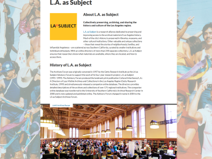 An image of the LA as Subject profile page on the Hidden Histories website